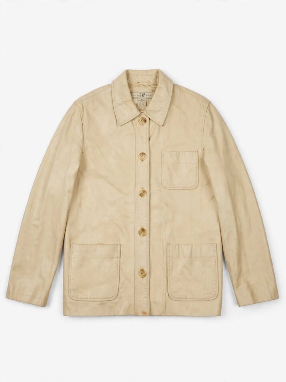 Gap Genuine Leather Chore Jacket Women's S Cream Tan Button Front